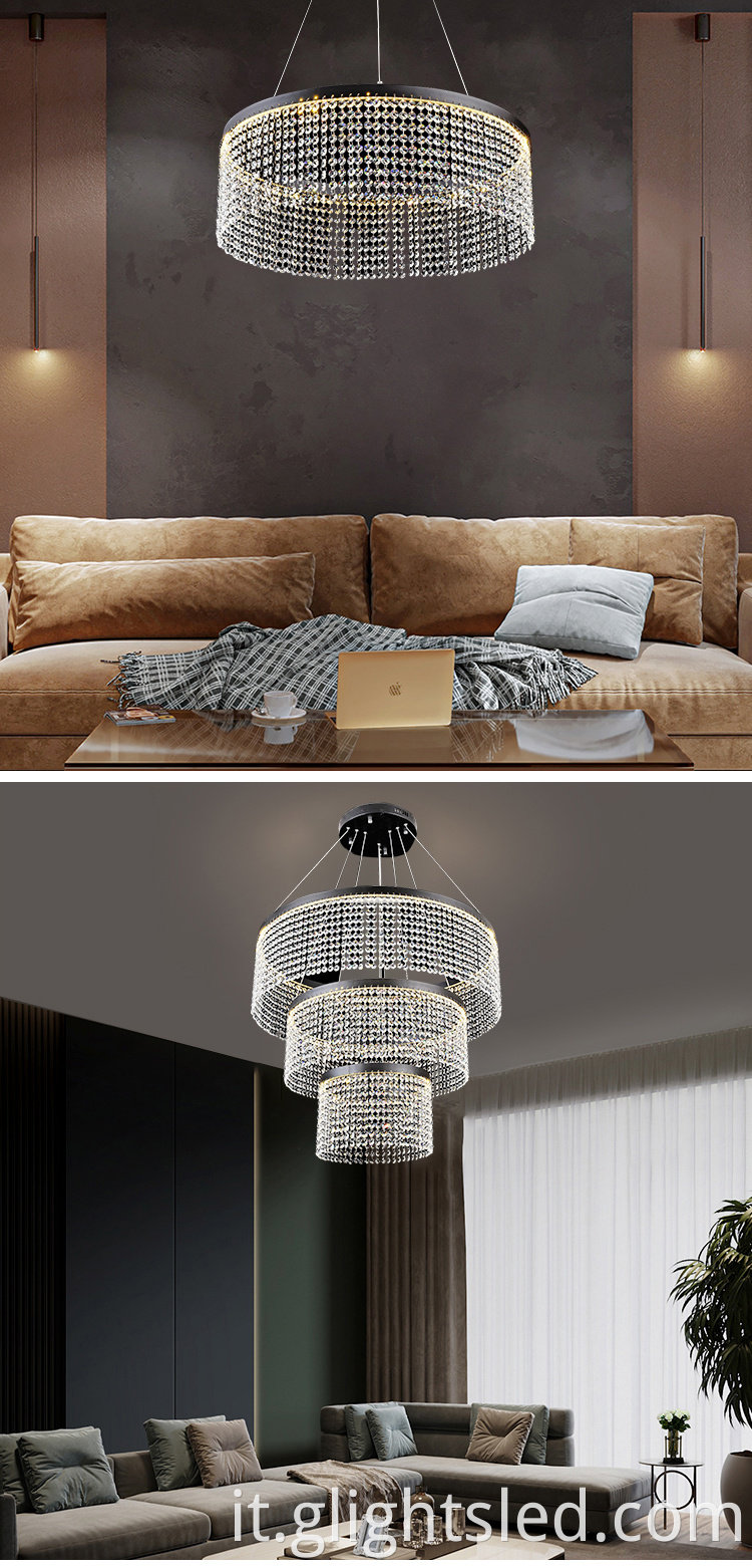 Decorazione della casa all'ingrosso Lampadario moderno di cristallo di lusso personalizzato 24w 36w 50w moderno di illuminazione del pendente